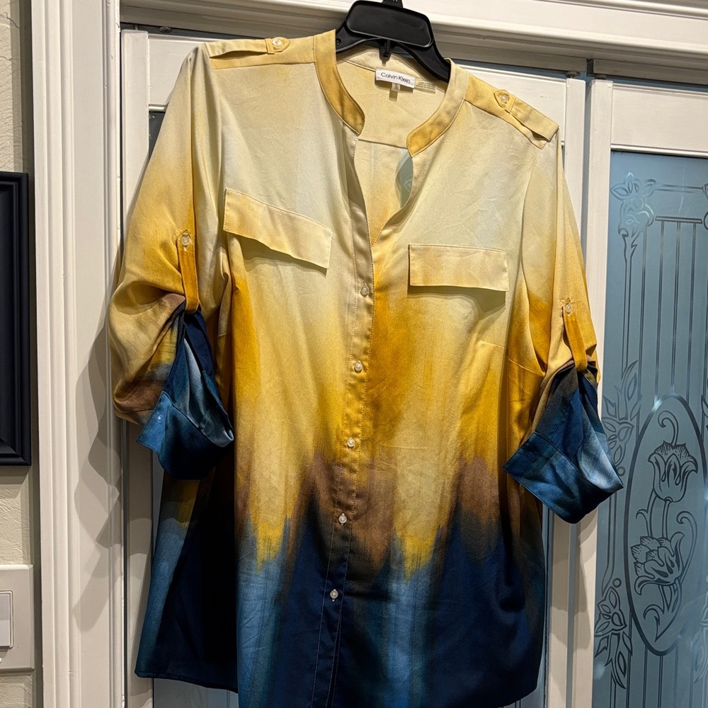 Calvin Klein Yellow and Blue Ombre Blouse